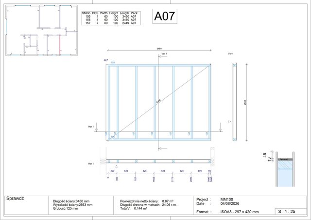 3D model of Workshop prefabrication drawings of timber frame structure with cutting lists
