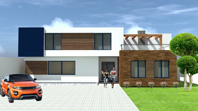 Modern Two-Story Family Villa Design – Realistic 3D Architectural Rendering