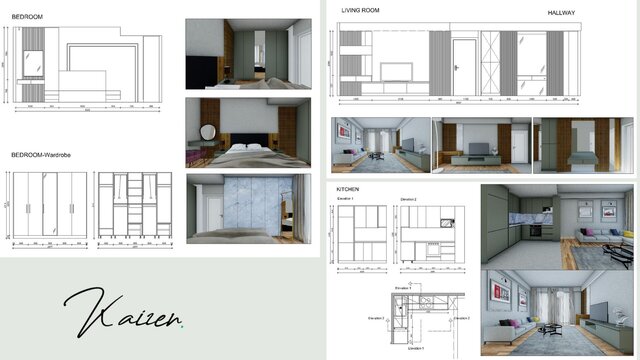 3D model of 46m² Apartment Interior Design & Furniture Documentation