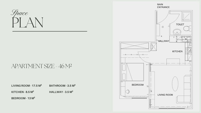 3D model of 46m² Apartment Interior Design & Furniture Documentation