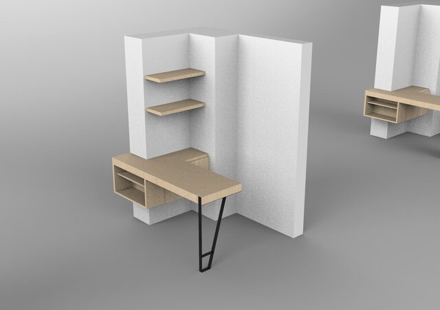 Furniture design with 3D rendering for residential spaces.