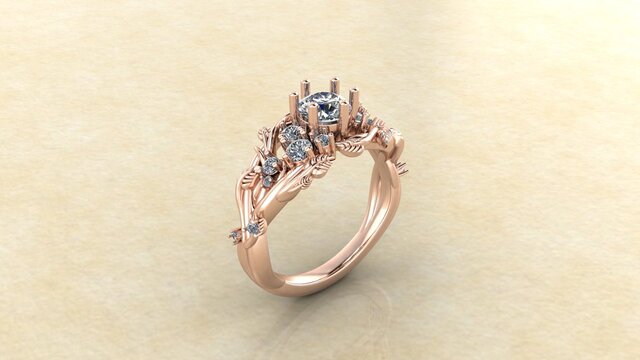 3D model of Rose Gold Diamond Vine Engagement Ring CAD Design