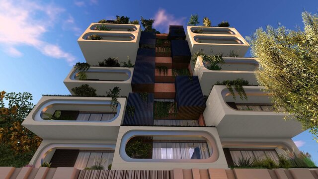 Kabul Apartment Building | Green Residential Tower with Planted Terraces, 3D Visualisation – image 3 of 3