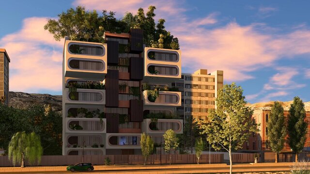 Kabul Apartment Building | Green Residential Tower with Planted Terraces, 3D Visualisation – image 2 of 3