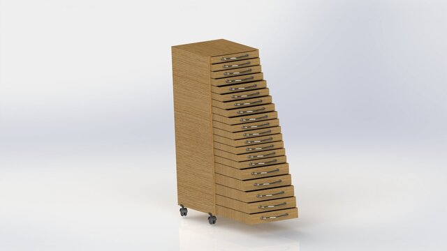 Multi-Drawer Wooden Storage Trolley on Casters | Furniture CAD Design