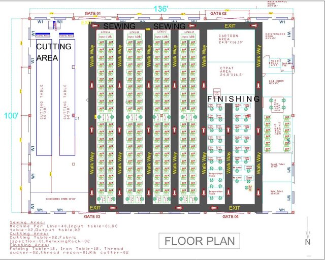 3D model of Garments Factory Layout Plan | Autocad 2d Industrial Layout Design