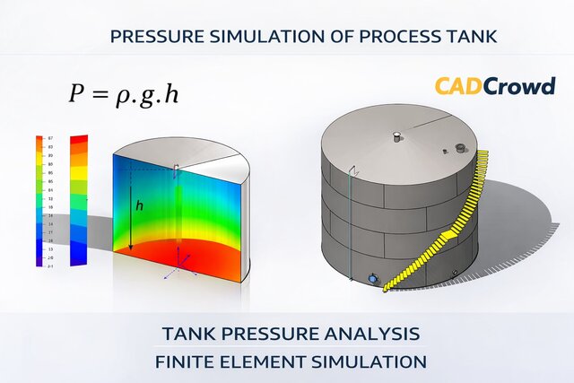 Hydrostatic Pressure Simulation of Process Tank (SolidWorks FEA)