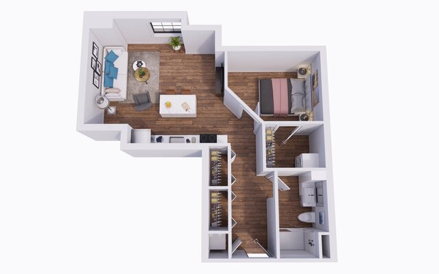 3D Modern Bedroom Apartment Interior Floor Plan – image 3 of 3