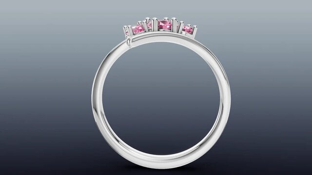 3D model of Three-Stone Pink Tourmaline Bypass Ring