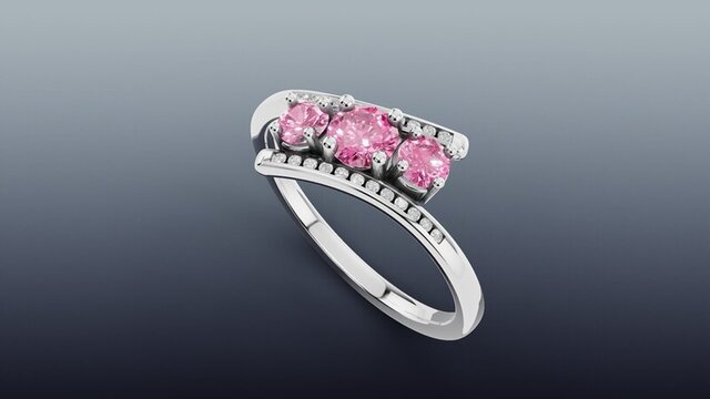3D model of Three-Stone Pink Tourmaline Bypass Ring