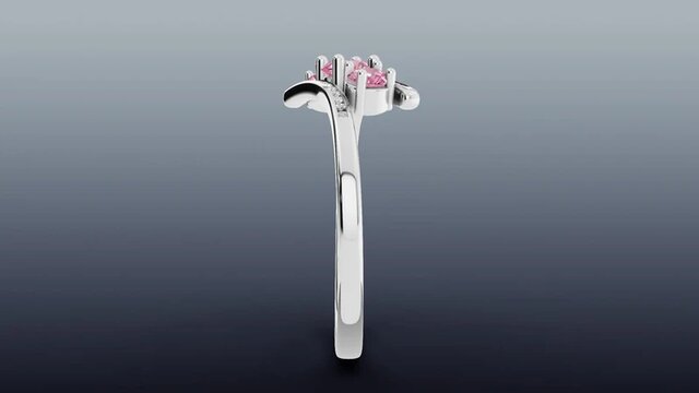 3D model of Three-Stone Pink Tourmaline Bypass Ring