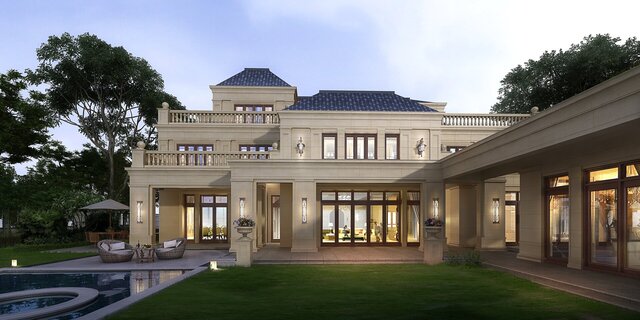 Classic European Luxury Villa Exterior Architectural Rendering