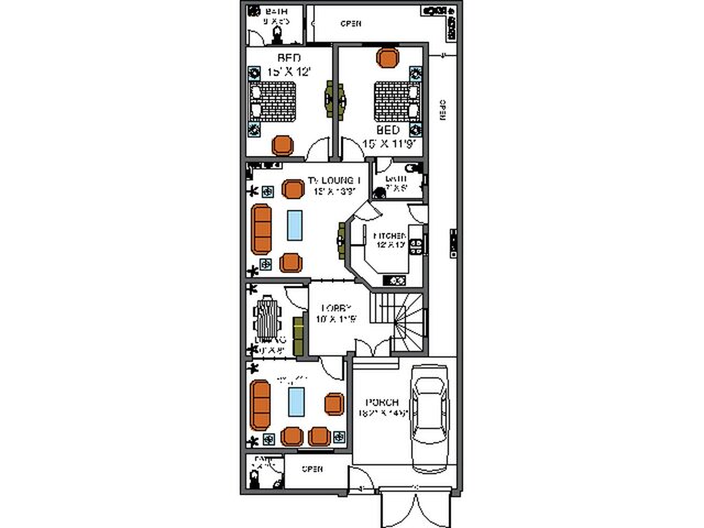 Modern 2-Bedroom House Plan – 68'x30' Layout