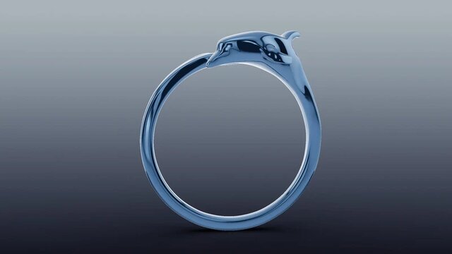 3D model of Sculpted Bypass Dolphin Ring in Vibrant Blue Gold Metal