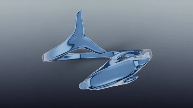 3D model of Sculpted Bypass Dolphin Ring in Vibrant Blue Gold Metal