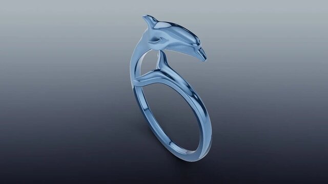 3D model of Sculpted Bypass Dolphin Ring in Vibrant Blue Gold Metal