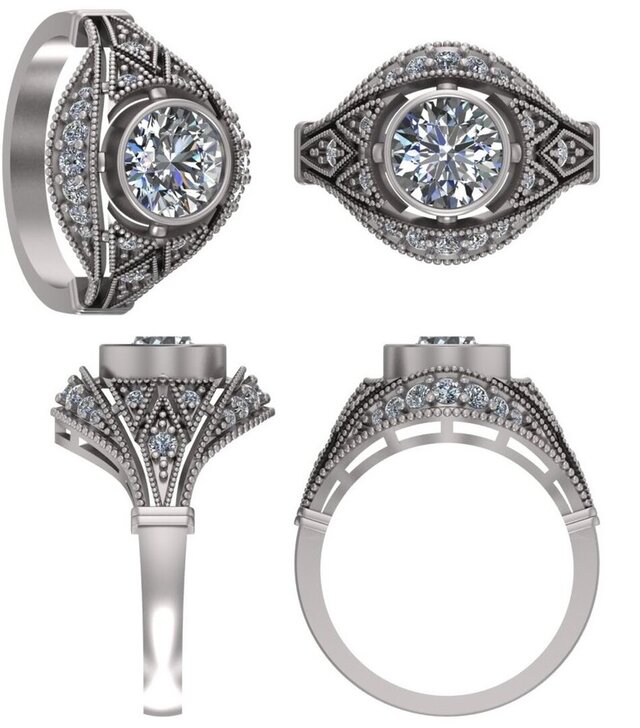Vintage Milgrain Bezel Diamond Ring – Antique Style – 3D CAD Model