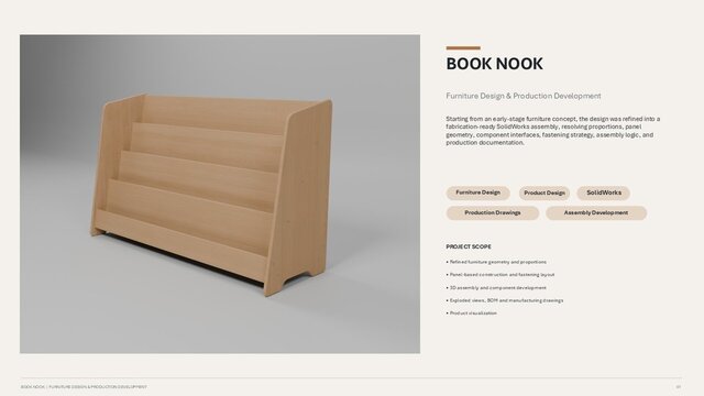 SolidWorks Furniture Design | Fabrication-Ready Book Display – image 1 of 6