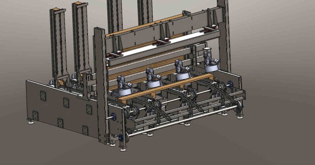 3D model of Automatic Pallet Block Nailing Machine with Self-Adjusting Spacing - Modular Line Integration Ready