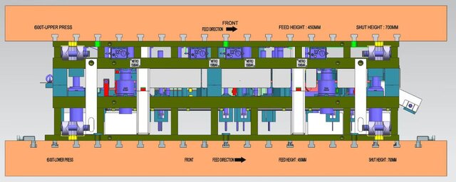 3D model of Production-Grade 600 Ton Steel Progressive Press Tool Design