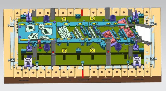3D model of Production-Grade 600 Ton Steel Progressive Press Tool Design