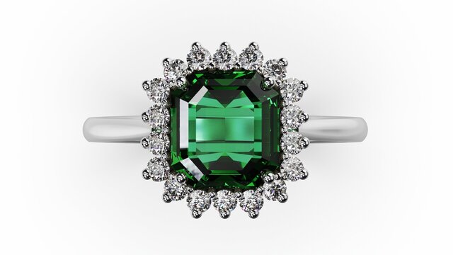 3D model of Emerald Halo Engagement Ring — Inspired by Princess Diana | CAD Design Rhino + MatrixGold
