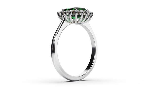 3D model of Emerald Halo Engagement Ring — Inspired by Princess Diana | CAD Design Rhino + MatrixGold