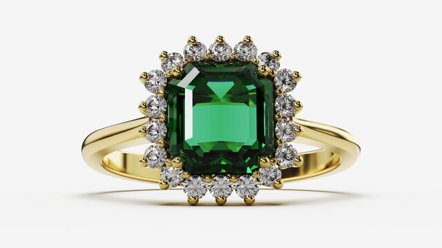 3D model of Emerald Halo Engagement Ring — Inspired by Princess Diana | CAD Design Rhino + MatrixGold