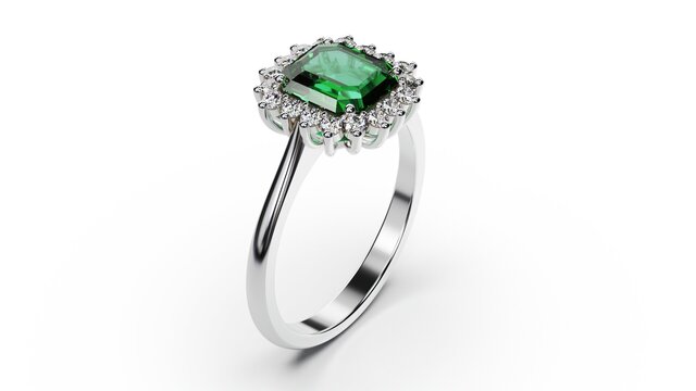 3D model of Emerald Halo Engagement Ring — Inspired by Princess Diana | CAD Design Rhino + MatrixGold