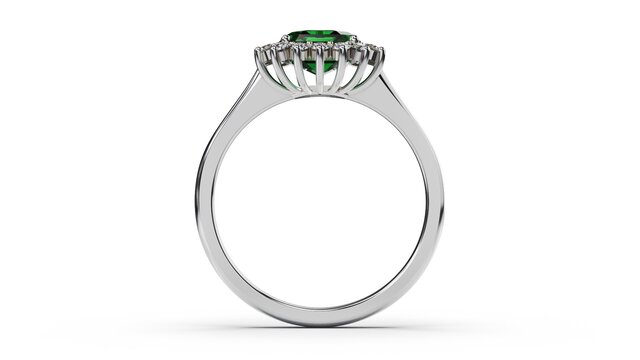 3D model of Emerald Halo Engagement Ring — Inspired by Princess Diana | CAD Design Rhino + MatrixGold
