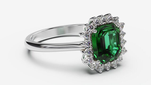 3D model of Emerald Halo Engagement Ring — Inspired by Princess Diana | CAD Design Rhino + MatrixGold