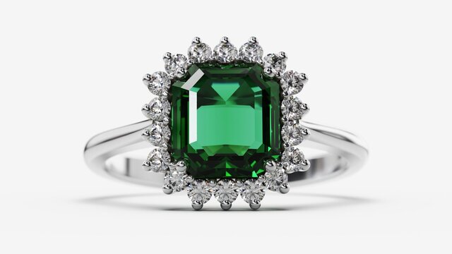 3D model of Emerald Halo Engagement Ring — Inspired by Princess Diana | CAD Design Rhino + MatrixGold