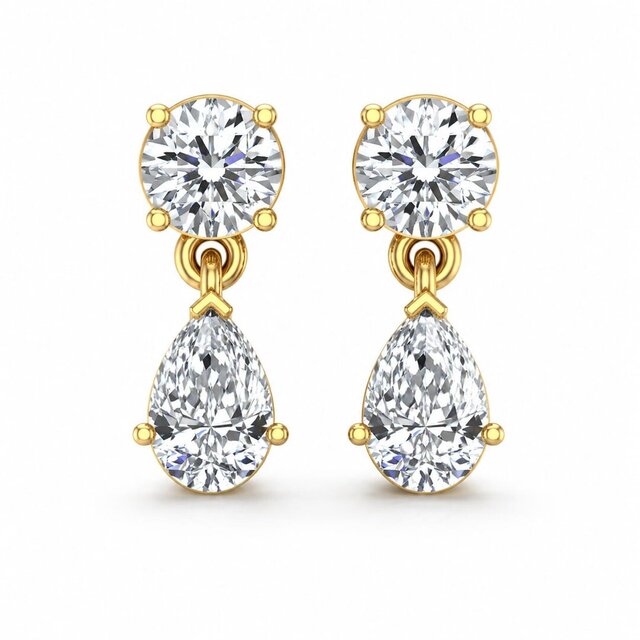 3D model of Premium Pear & Round Diamond Drop Earrings | Luxury Jewelry CAD Design | Rhino Matrix 3D