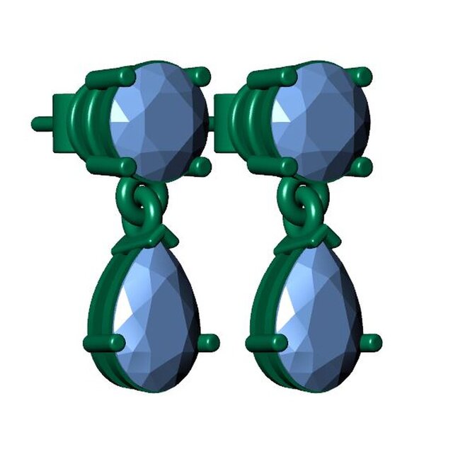3D model of Premium Pear & Round Diamond Drop Earrings | Luxury Jewelry CAD Design | Rhino Matrix 3D