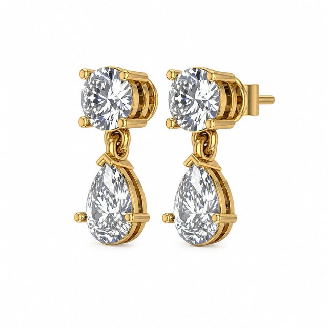3D model of Premium Pear & Round Diamond Drop Earrings | Luxury Jewelry CAD Design | Rhino Matrix 3D