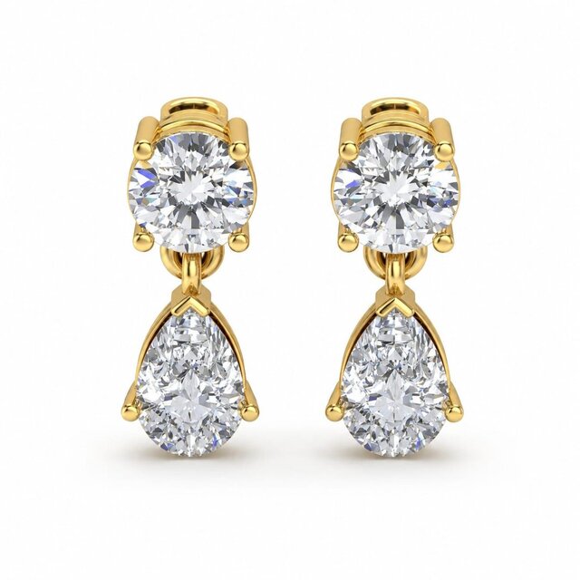 Premium Pear & Round Diamond Drop Earrings | Luxury Jewelry CAD Design | Rhino Matrix 3D