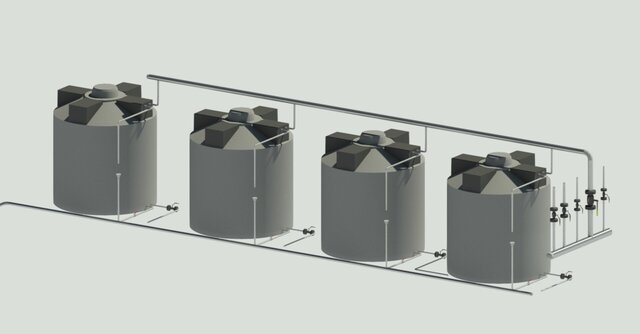Four-Tank Storage System with Dual Pipe Collectors (Visualization Model)