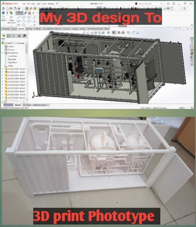 Water treatment plant 3d design to 3d printing with piping, structures, and instruments