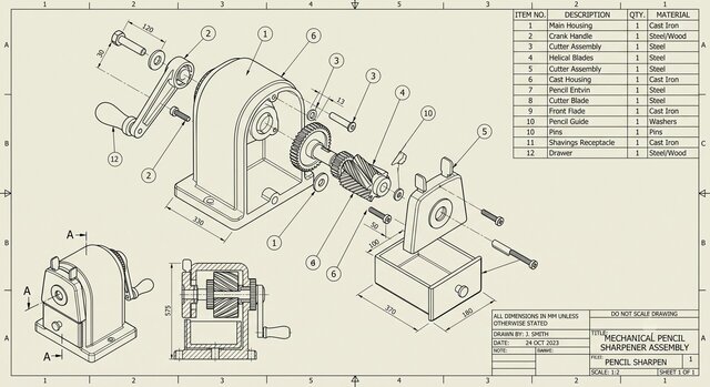 3D model of Helical-Blade Sharpener Assembly