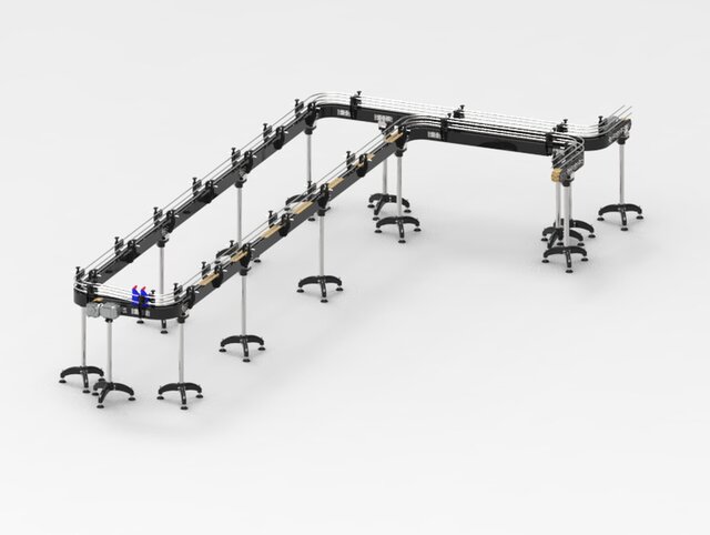 3D model of Buffer Conveyor System for Harpic Bottle Filling and Packaging Line