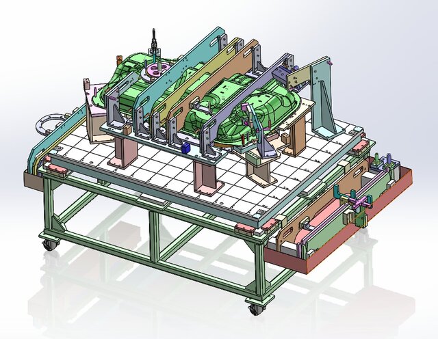 3D model of Checking Fixture Design for Automotive Fuel Tank Assembly.