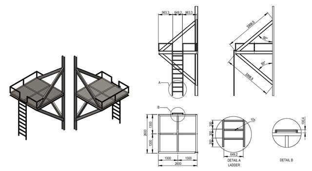 3D model of Mezzanine Structural Design & Load Analysis