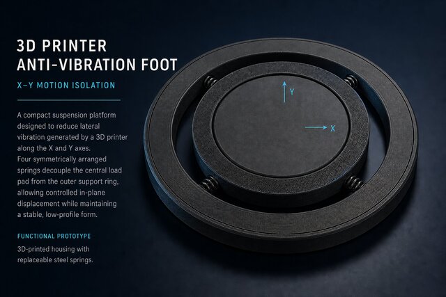 compact anti-vibration foot for 3D printers to reduce X-Y axis vibrations