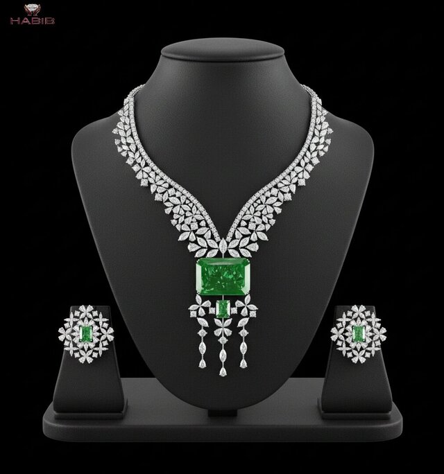 Luxury + Emerald + Diamond + Necklace Set + Manufacturing-Ready + Jewellery CAD – image 6 of 7