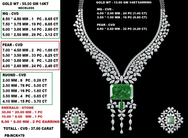 Luxury + Emerald + Diamond + Necklace Set + Manufacturing-Ready + Jewellery CAD – image 3 of 7