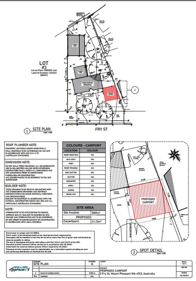Permit drawing : Patio, Carport, Shed, Fence, Pergolar