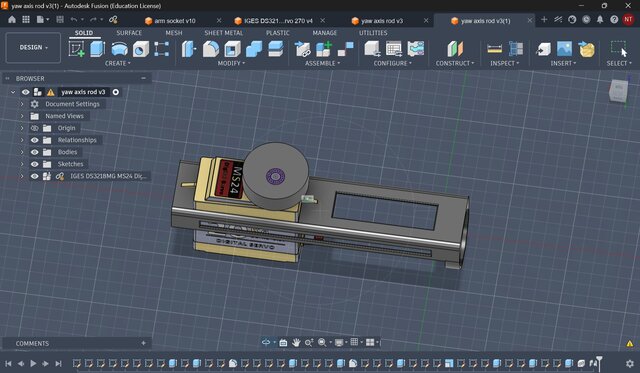 3D model of Industrial Hexacopter Yaw Axis Actuator Rod & Servo Assembly