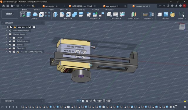 3D model of Industrial Hexacopter Yaw Axis Actuator Rod & Servo Assembly