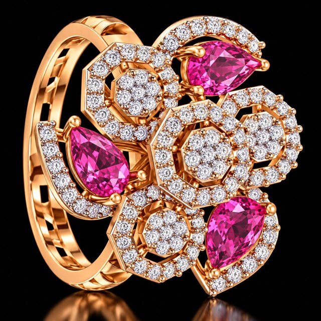 Luxury Floral Diamond & Emerald Statement Ring | 3D Jewellery CAD – image 5 of 5