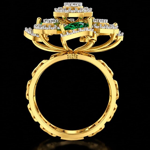 Luxury Floral Diamond & Emerald Statement Ring | 3D Jewellery CAD – image 2 of 5